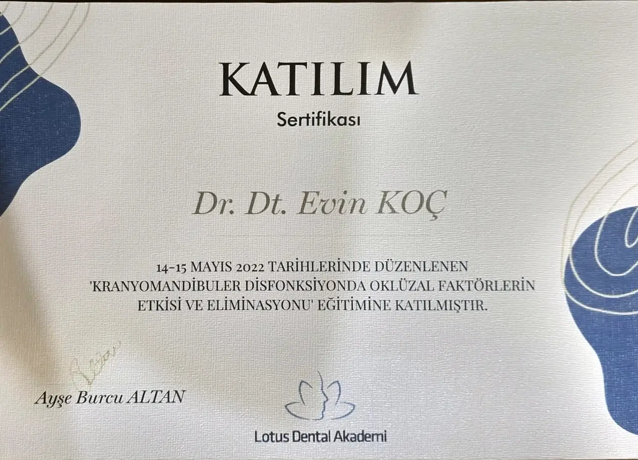 Kraniyomandibuler Disfonksiyonda Oklüzal Faktörler katılım sertifikası
