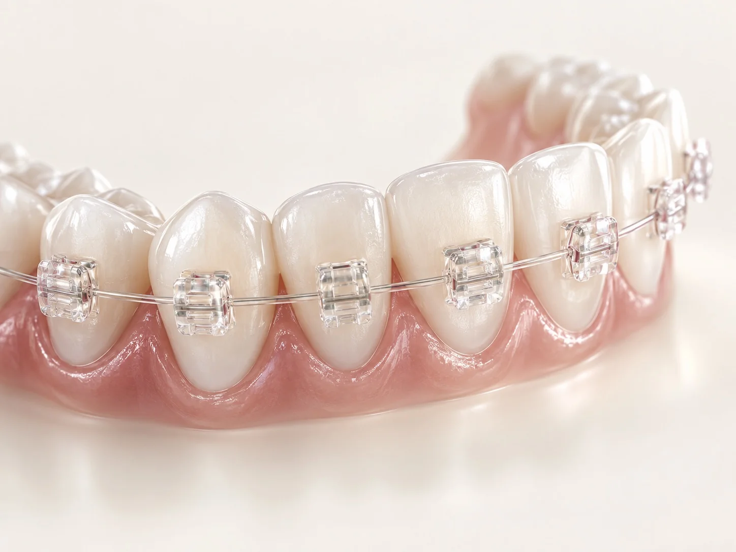 A glass ceramic tooth model showing porcelain and sapphire aesthetic braces