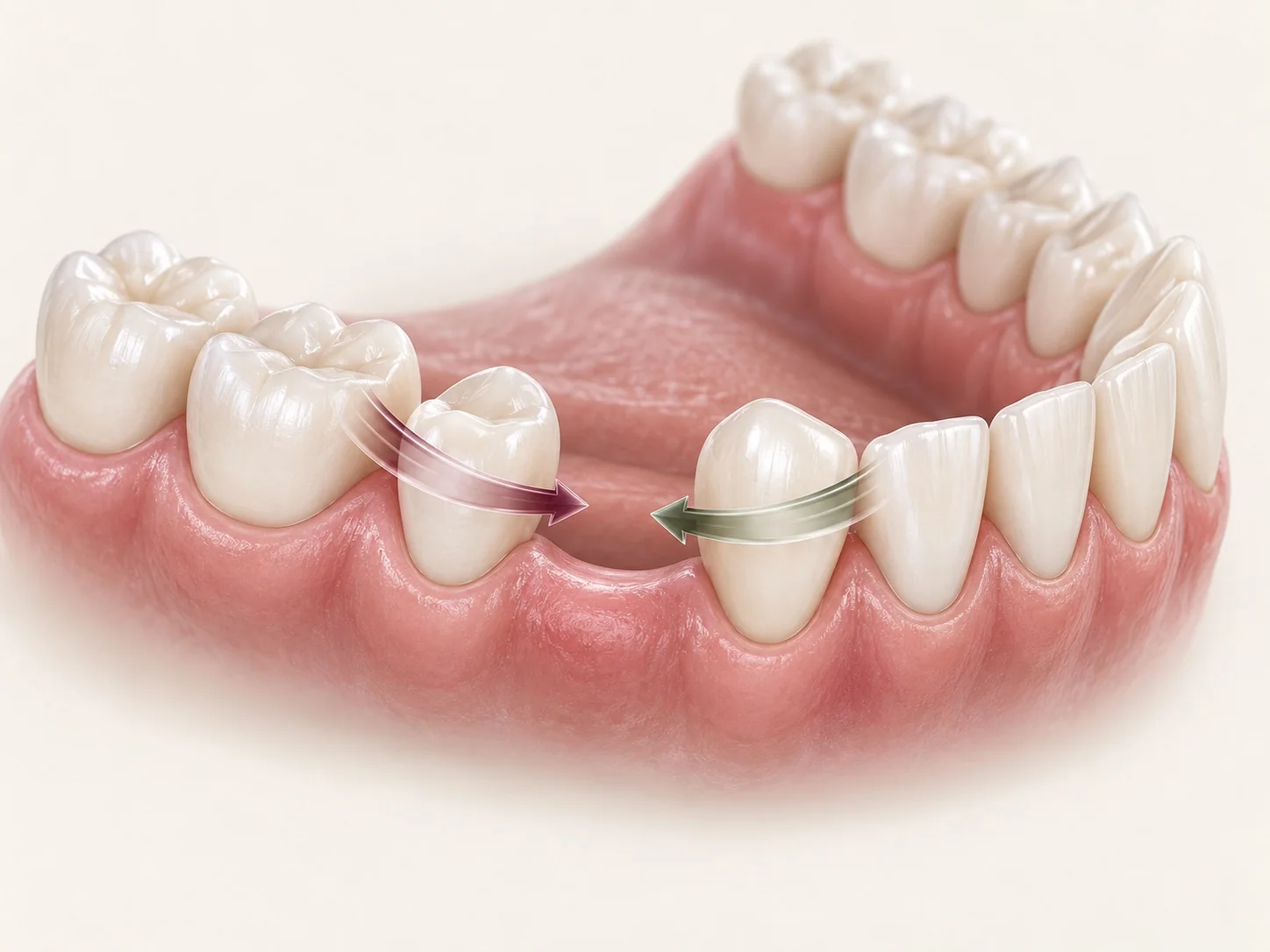 A glass ceramic tooth model illustrating extraction-based orthodontic planning