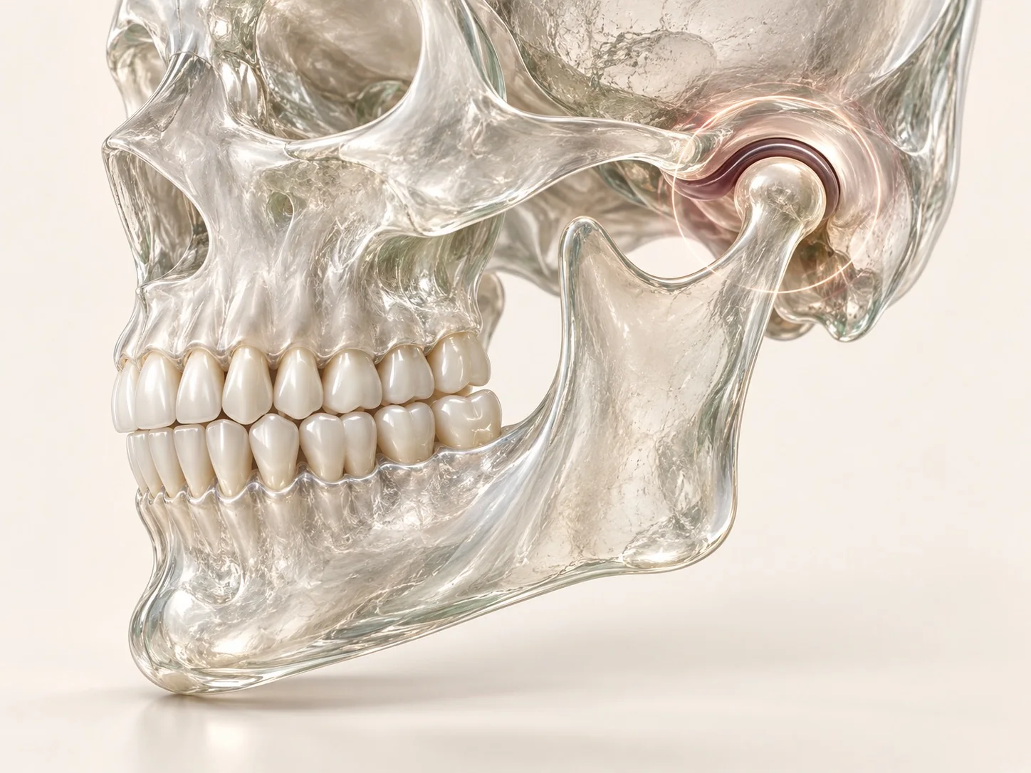 Çene eklemi bölgesini vurgulayan cam seramik anatomik çene modeli